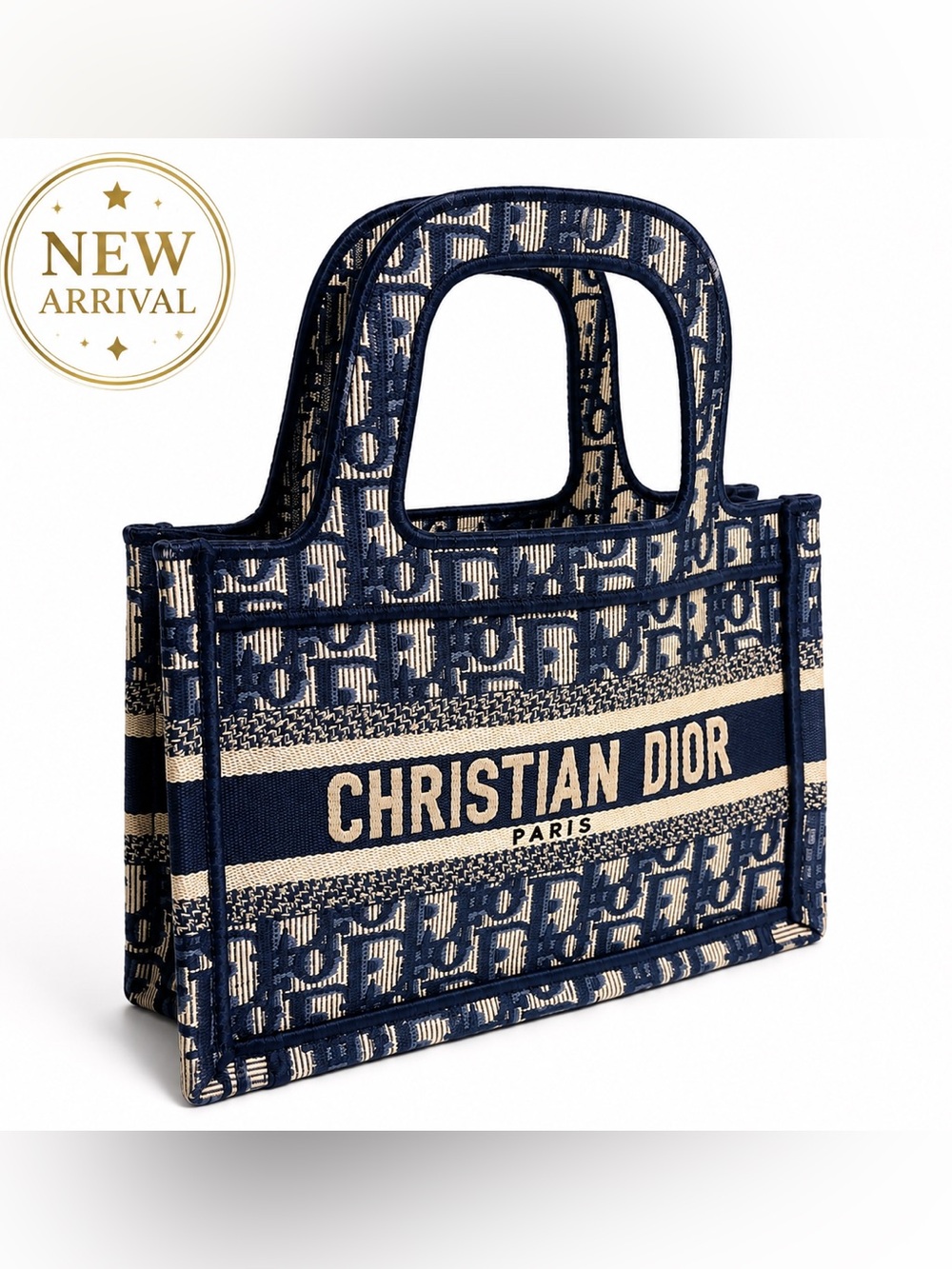 👜 Dior-Style Oblique Mini Book Tote — Navy & Beige 👜